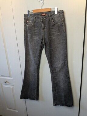 Y2K VINTAGE M-O-T-O Women Jeans Dark Gray Low Waist Flare Leg Size 32 97% Cotton